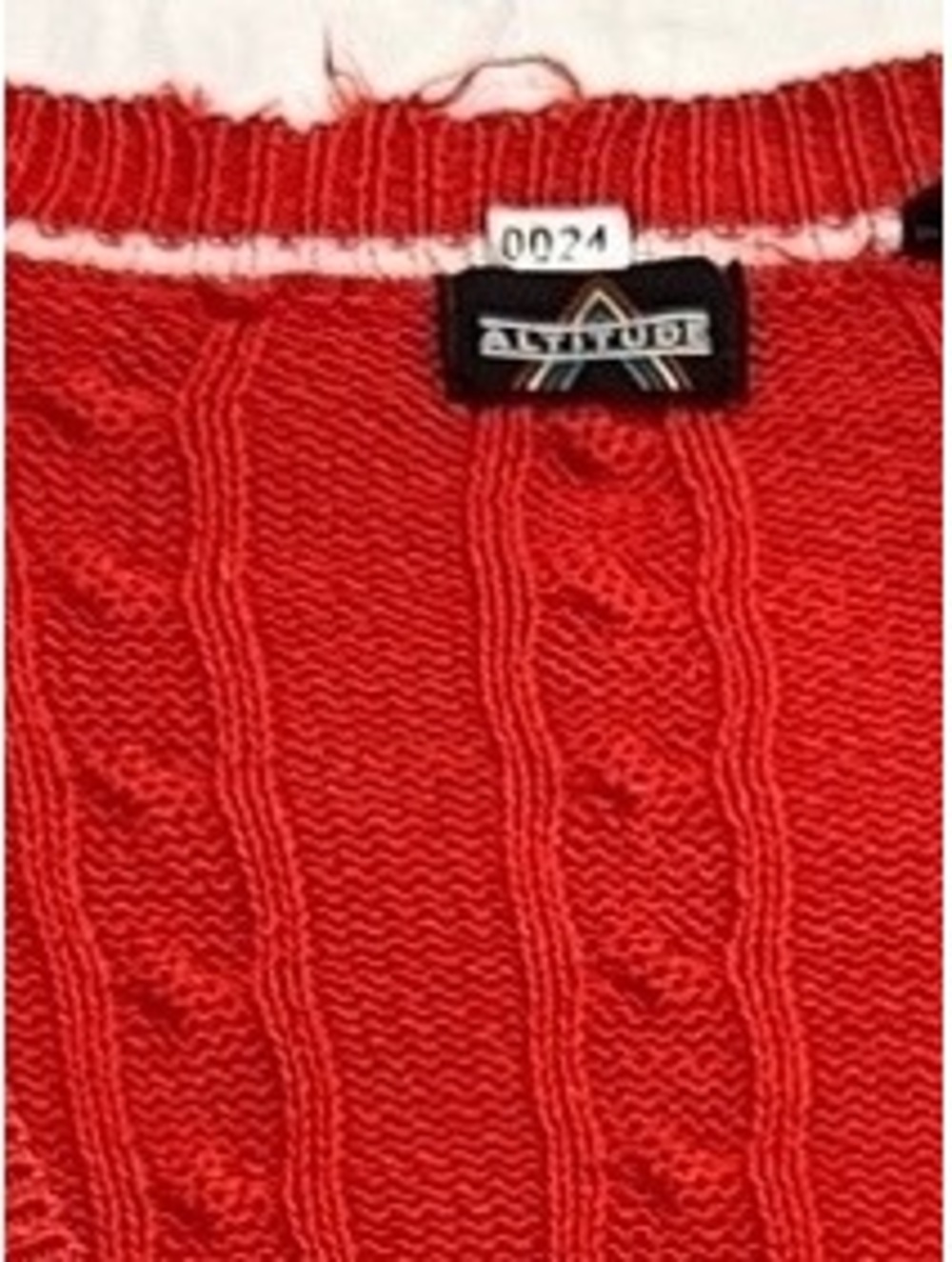 Vintage Red Cable Knit Cardigan Sweater with White Trim, Size Medium